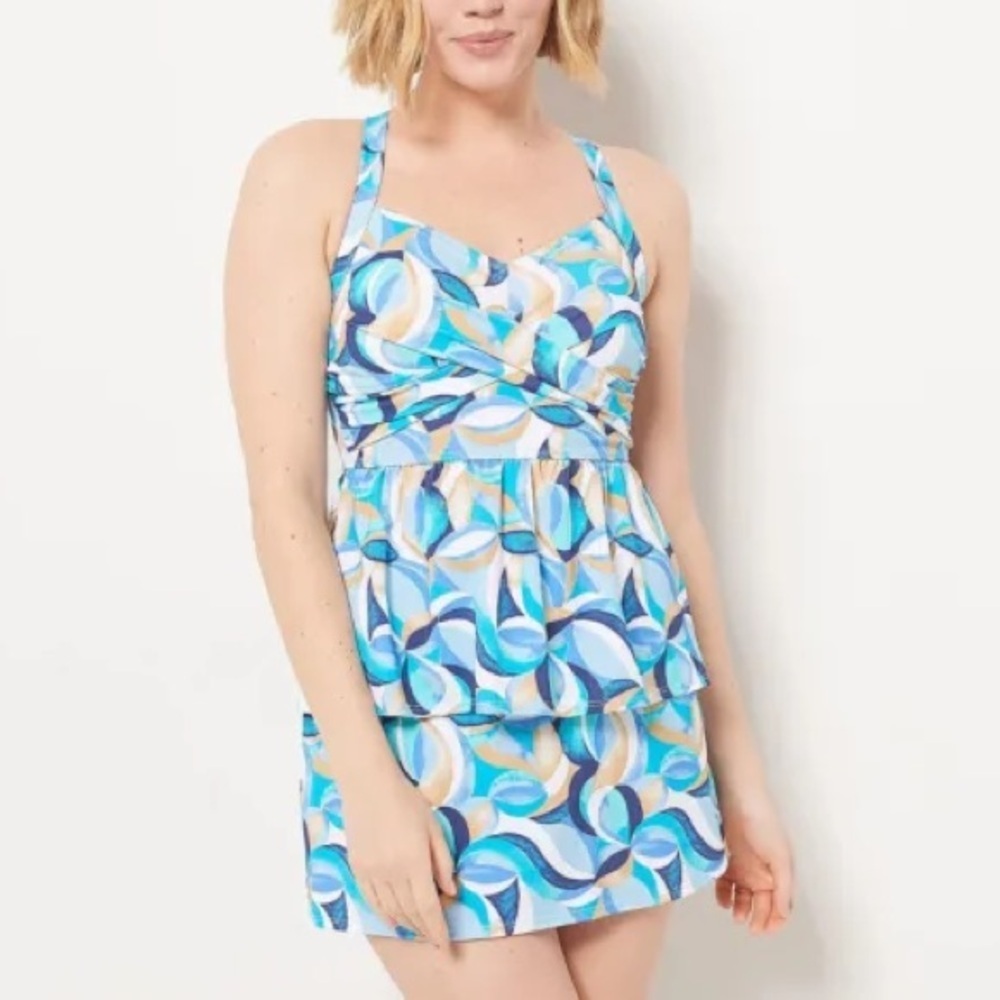 Denim & Co. Beach Twist Front Tankini with Skirt Set